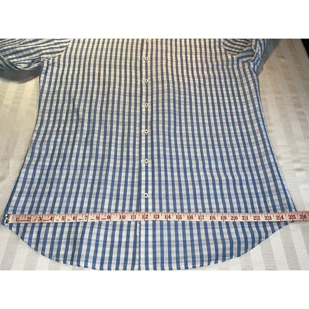 PETER MILLAR Cotton & Linen Blue Plaid Long Sleeve Casual Shirt XL EUC
